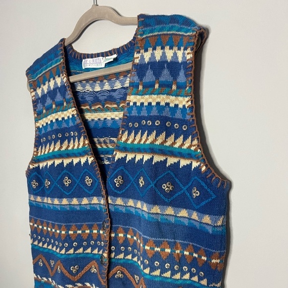 Vintage Secrets Sun Prints Western Patterned Button Front Sweater Vest Medium - Picture 3 of 5